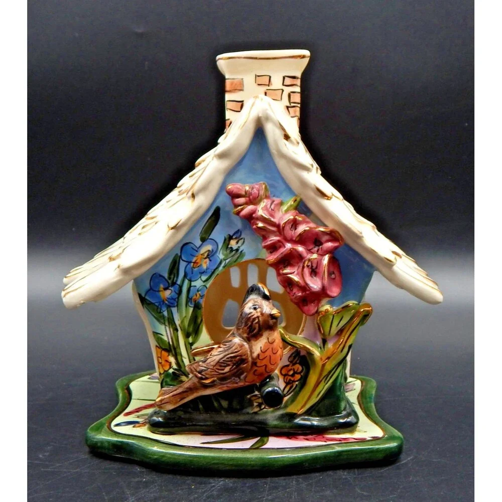 Blue Sky Clayworks Heather Goldminc Birdhouse CandleHolder 2002 Plate Illuminary